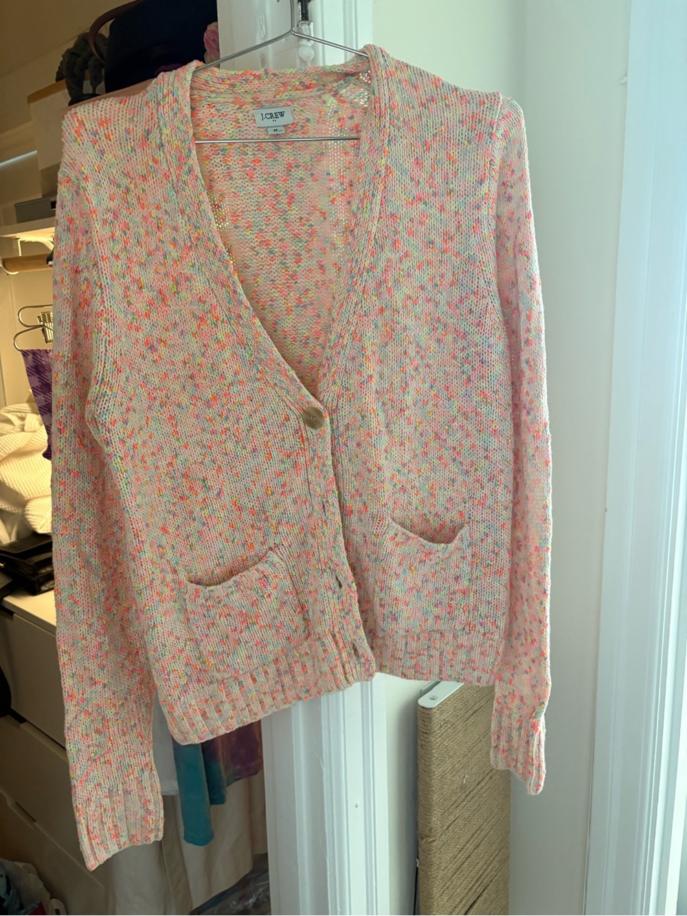 J. Crew Pastel Speckled Pink V-Neck Cardigan